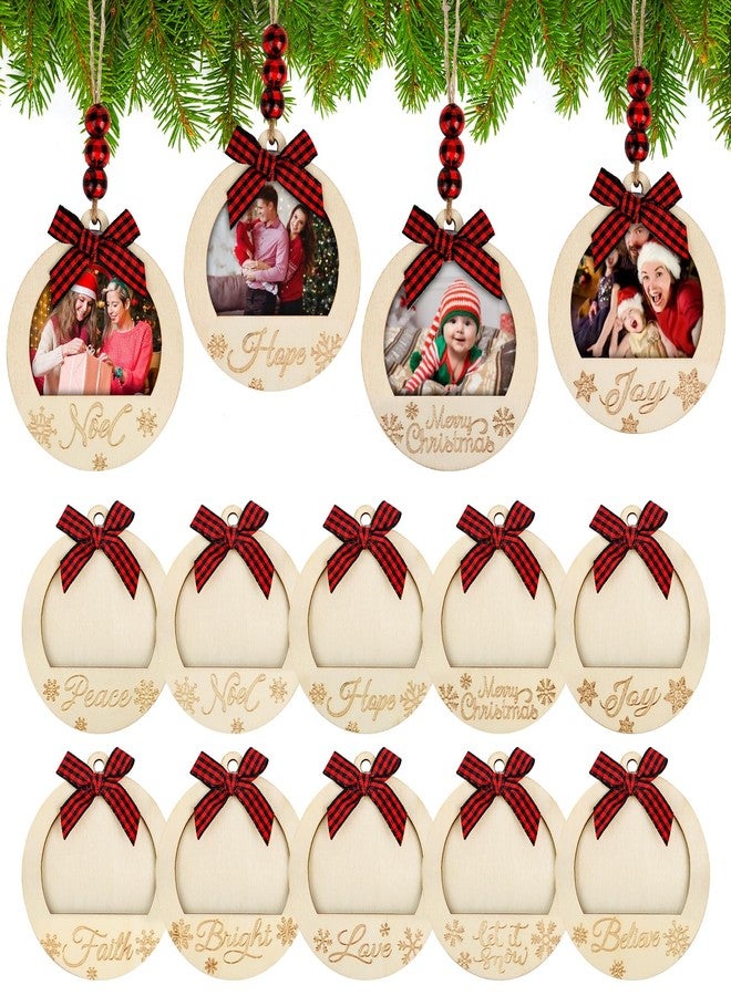 COCHIE Christmas Picture Frame Ornament for Christmas Tree Stocking Decorations, 10PCS Bulk Wood Photo Hanging Ornaments Holiday Xmas Gift (Red and Black Buffalo Check) - Image 1